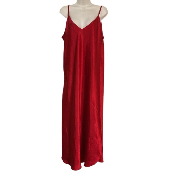 Vintage cross back Elegant Red Satin Slip Dress lingerie sleepwear maxi - Picture 2 of 9